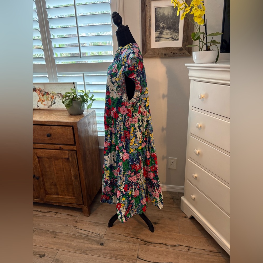 Floral V-Neck Ruffle Sleeve Midi Dress - Blue Multi - Picture 5 of 11